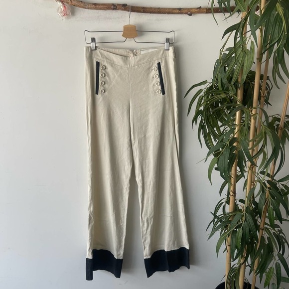 Anthropologie Leifsdottir Pant Womens 4 Cream Black Lace Wide Leg Coastal Sailor - Picture 1 of 9